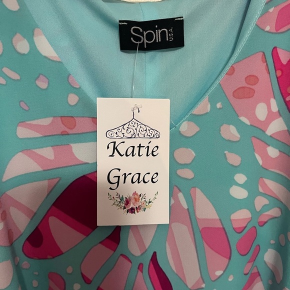 NWT Katie Grace Boutique Kelly Blue Pink Multi Dress Size 2X - Picture 6 of 10